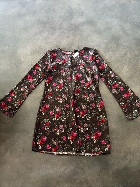 GAP Women's Floral Long-Sleeve Shift Dress - Dark Brown Large Tall